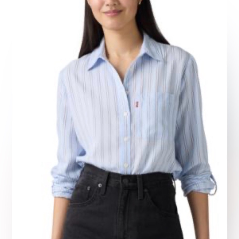 Levi's Light Blue Pinstriped Shirt with Red Logo Tab NWT
